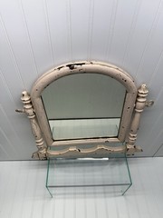VTG Salvaged Shabby Rustic Blush Pink Wood Mirror Dresser Mount