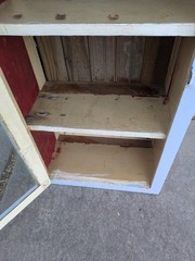 Antique Rustic Primitive Shabby Chic Painted Pie Safe Cabinet Shelf Glass Doors