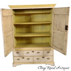 Antique paint decorated cupboard linen press Georgian 18th century
