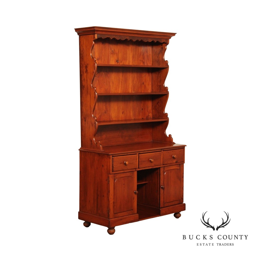 Antique 19th C. Early American Pine Cupboard Hutch