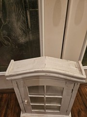Antique Distressed White Wood WallMount/FreeStand Small Curio W/Glass Door &…