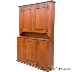 Antique NY country cupboard cabinet 18th raised panel primitive farm step back