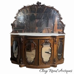 Antique Rosewood Victorian Cabinet Mirror Server Sideboard Carved 1860