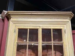 Federal New England Corner Cupboard in Yellow Paint, Glazed Doors & Barrel Back
