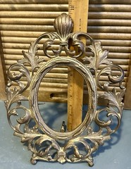 Antique Victorian Gilt Iron Oval Mirror or Picture Frame