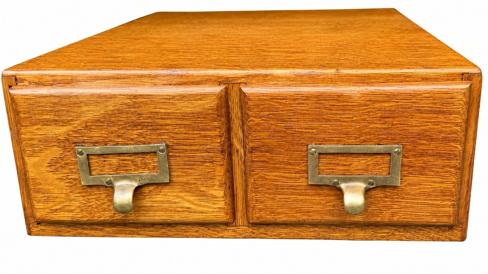 Vintage Wood Card Catalog 2 Drawer Tiger Oak Library File Cabinet