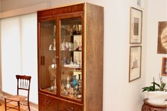 Vintage Italian Regency Burlwood Lighted Display Cabinet