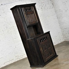 Vintage Spanish Colonial Revival Style Oak Cupboard Hutch Cabinet or Dry Bar