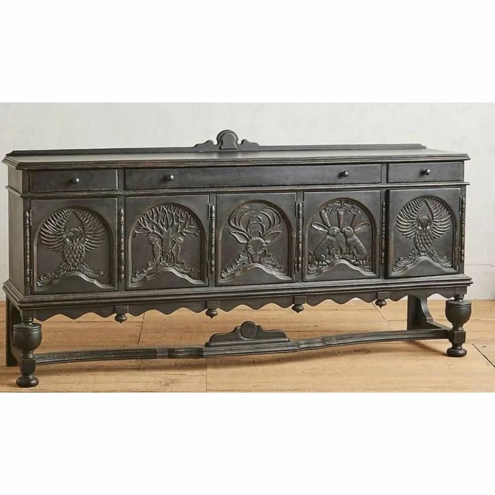 Home Decorative Unique Hand Curved Wood Inlay Buffet Table , Animal Hand Curved