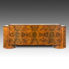 ART DECO CABINET CONSOLE BURLWOOD VENEER 5 DOORS FRANCE OR USA EARLY 20TH C.