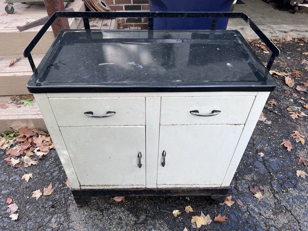 Steel Medical Cabinet Metal Industrial Quackery Farm Apothecary Desk Table