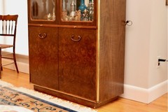 Vintage Italian Regency Burlwood Lighted Display Cabinet