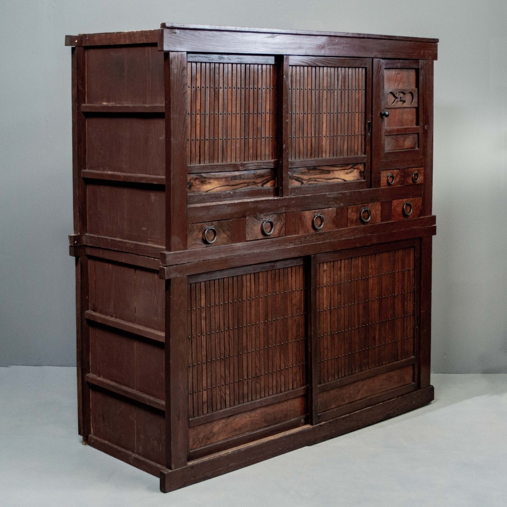 Antique Japanese Meiji Period Two Piece Tansu Chest (Goshu Mizuya)