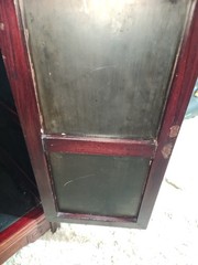 Vintage Chinoiserie Chinese Black Lacquer Hard Stone Finish Art Console Cabinet