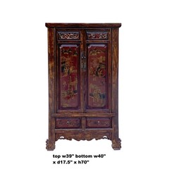 Chinese Vintage Brown Golden Scenery Armories Storage Cabinet cs6059