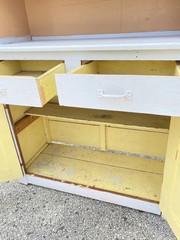 Antique French Country Farmhouse White 2 Piece Step Back Hutch Kitchen Cupboard