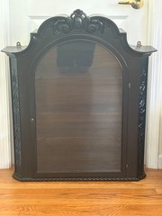 Antique Asian Chinese Oriental Curio Cabinet 4 Shelves Glass Door 33″H 30″W