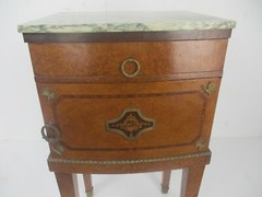 Cabinet Side table Night stand Queen Anne Style Wood Marble Inlay Butterflies