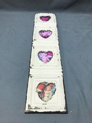 VTG 5×23 Multi Quad 3″ Heart Photo Tin Ceiling Metal Picture Frame Old 1843-25B