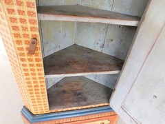Antique 2 Piece 18th Century Grain Painted Corner Cabinet Berks Co. Pa