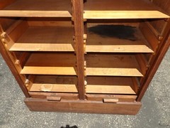 Antique 70″ Tall Double Oak Tambour Doors File Cabinet w 21 Drawers & Keys