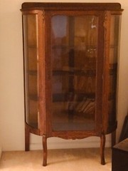 Antique Curved Glass CURIO CABINET with 4 Shelves & Key 1800s China/Display Case