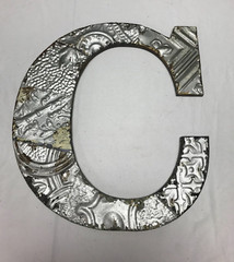 Decorative Salvaged Tin Ceiling 17″ Patchwork Silver Metal Letter C Old 1628-23B