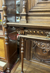Antique French Henri II Carved Walnut Wine Liquor Display Hall Cabinet 70″H