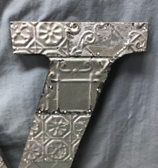 Decorative Salvage Tin Ceiling 16″ Patchwork Silver Metal VTG Letter V 215-25B