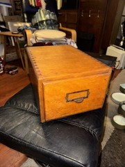 Vtg 1 Drawer Library Card Catalog Box Index File 15x10x7 Dovetail 5×8 Card