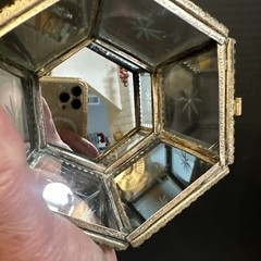 MCM Art Deco Mirrored Floral Etched Hexagonal Glass Jewelry Casket Trinket Box
