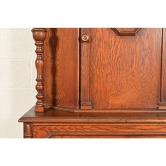 Antique English Jacobean Carved Oak Bar Cabinet, Circa 1920s