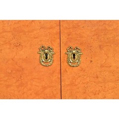 Baker Furniture French Empire Neoclassical Burl Wood Bar Cabinet, Circa 1980s