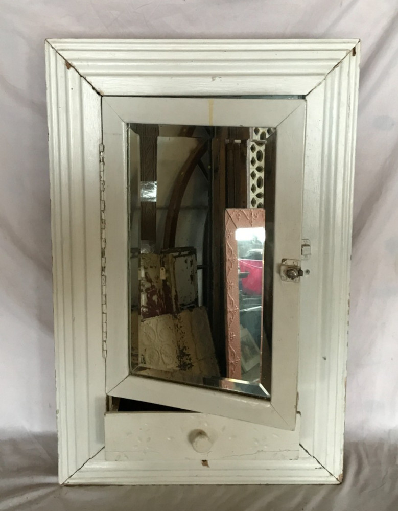 VTG Shabby Bevel Mirror Medicine Cabinet with Draw 20×30 Recess Chic Old 93-26B