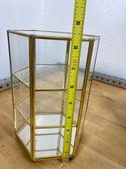 MCM Miniature Brass & Glass Tabletop 3-Shelf Double Door Curio Display Cabinet