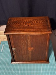 Antique Edwardian oak inlaid Wooden Smokers Cabinet Humidor – Lockable With Key