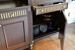 Custom Mahogany Lighted Breakfront China Display Cabinet With Gilded Regency Sty