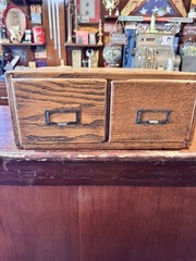 Vintage Wood Card Catalog 2 Drawer Oak Library Desk File Cabinet