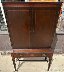 Antique Inlaid Mahogany / Walnut Edwardian Style China Cabinet Bookcase Bar