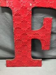 Decorative Salvage Large Tin Ceiling 24″ Red Metal F VTG Letter Old 311-25B