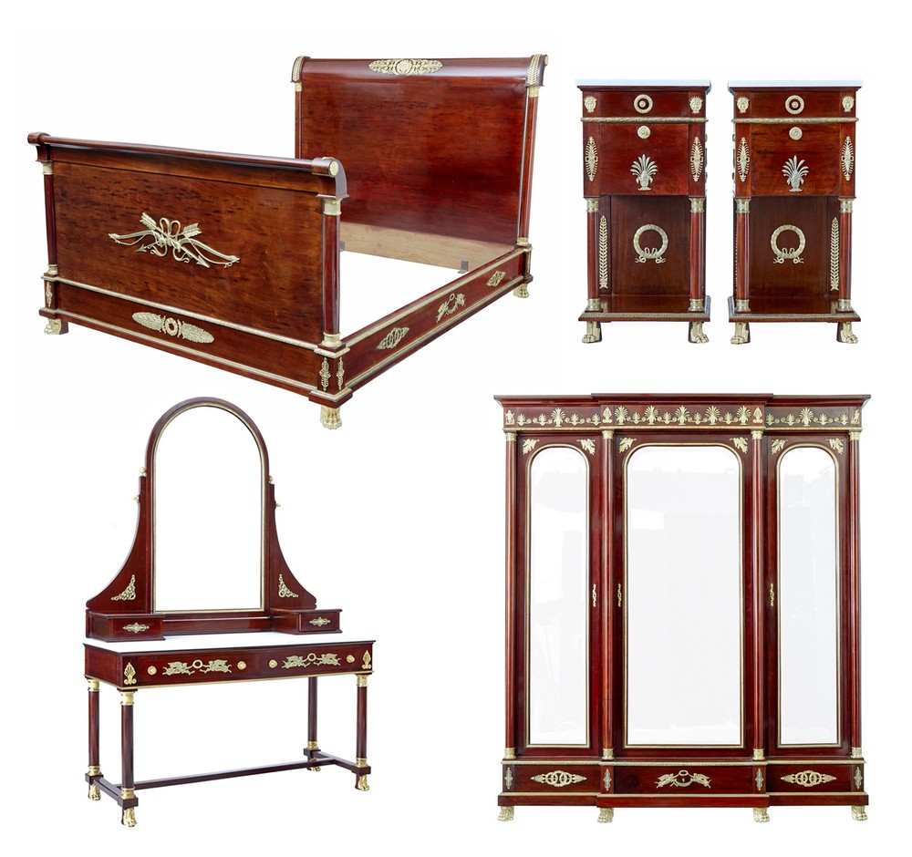 IMPRESSIVE 19TH CENTURY FRENCH EMPIRE REVIVAL 5 PIECE BEDROOM SUITE