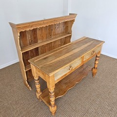 Antique English Pine Kitchen Dresser with Plate Rack & Potboard Shelf