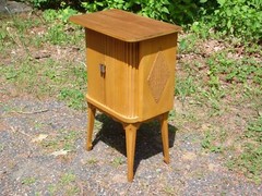 Vintage Mid Century Modern Blonde Tambour Door Cabinet Table Stand