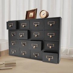 Card Catalog Desk Drawer Organizer – Wooden Storage Box With 16 Drawers – Home