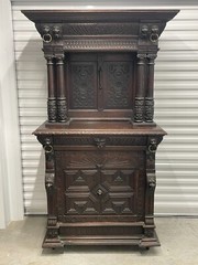 Antique Carved Oak Sideboard Buffet Hutch, Green Man, Scotland 1880