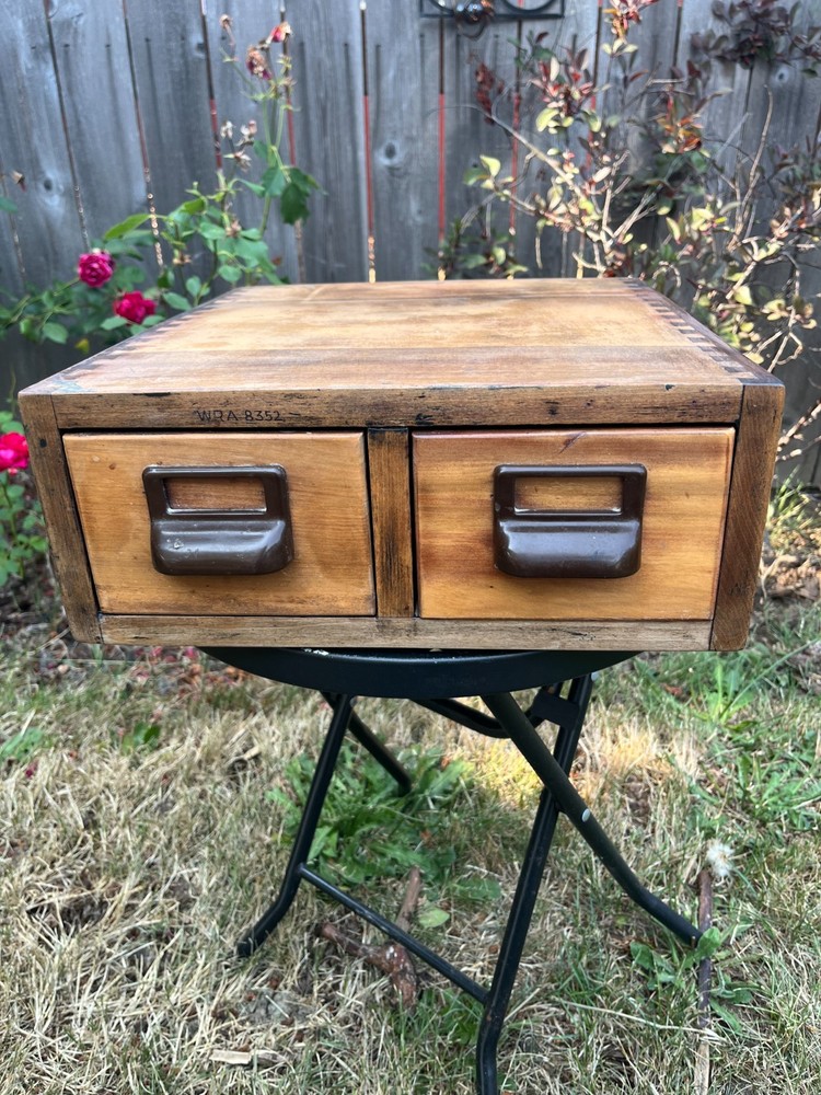Globe Wernicke Antique Library Card Catalog File Cabinet 2 Drawer