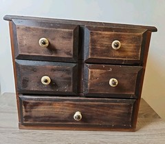 Antique Early Primitive Wood 5 Drawer Handmade Apothecary Roman Cigar Cabinet