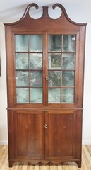 Antique AMERICAN 19th C Colonial Hepplewhite Cherry Curio CORNER CABINET Vitrine