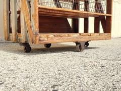 Antique Industrial Distress Gray Wooden Rolling Shelf Storage Cart Store Display