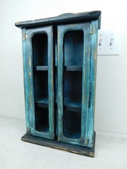 Primitive Charming 2Door Wooden Wall Display Cabinet 21″ T Painted Shabby V Cool